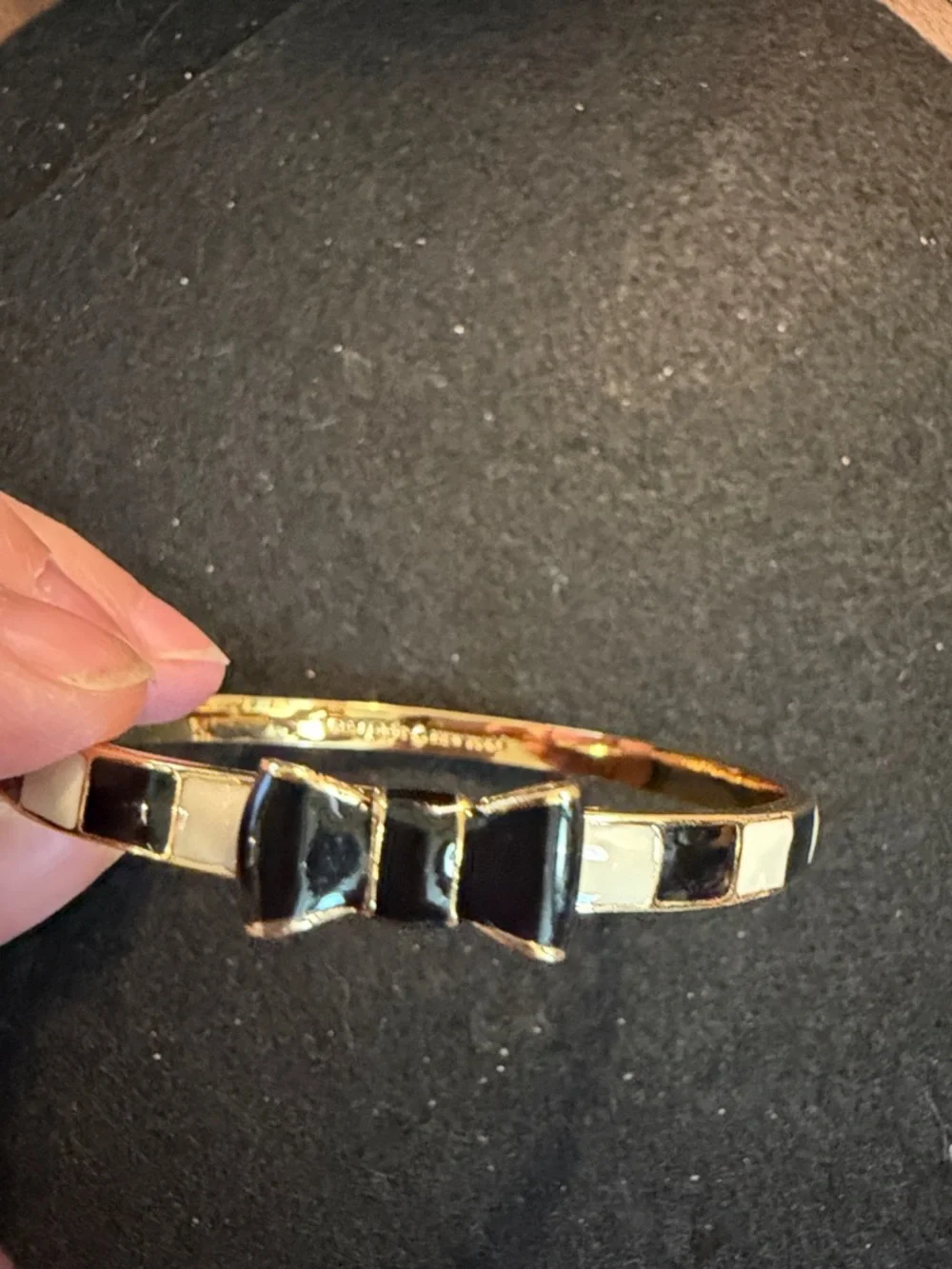 kate spade Gold-Tone Bangle with Black Enamel Bow - Picture 1 of 3
